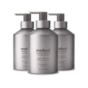 Method front packaging showing silver bottles and scent for stylish storage