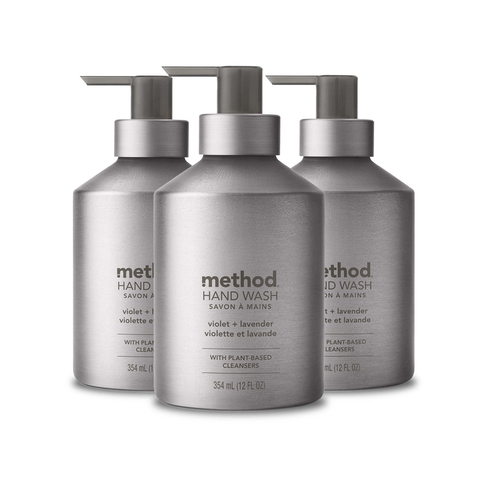 Method front packaging showing silver bottles and scent for stylish storage