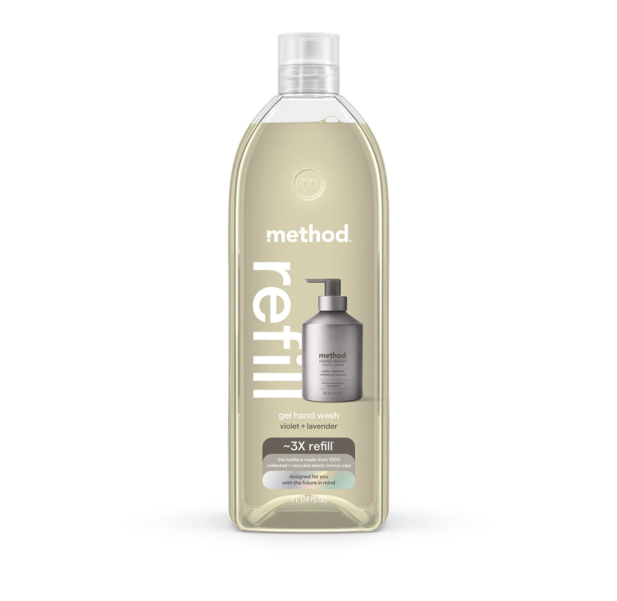 Method refill front packaging showing violet lavender scent and size benefit