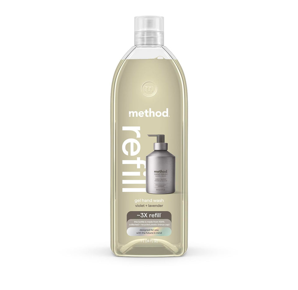 Method refill front packaging showing violet lavender scent and size benefit