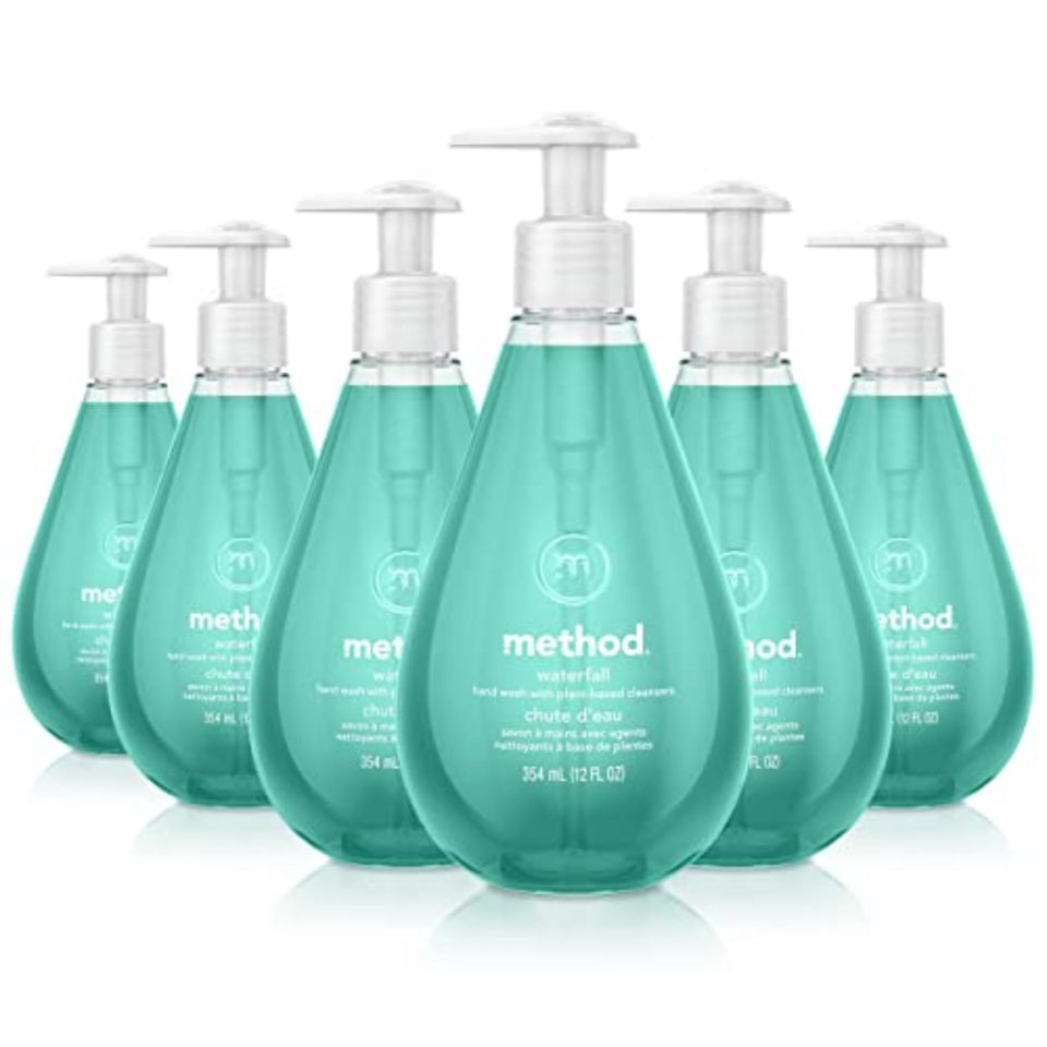 Method front-facing six-pack showing Waterfall label and clean design benefit