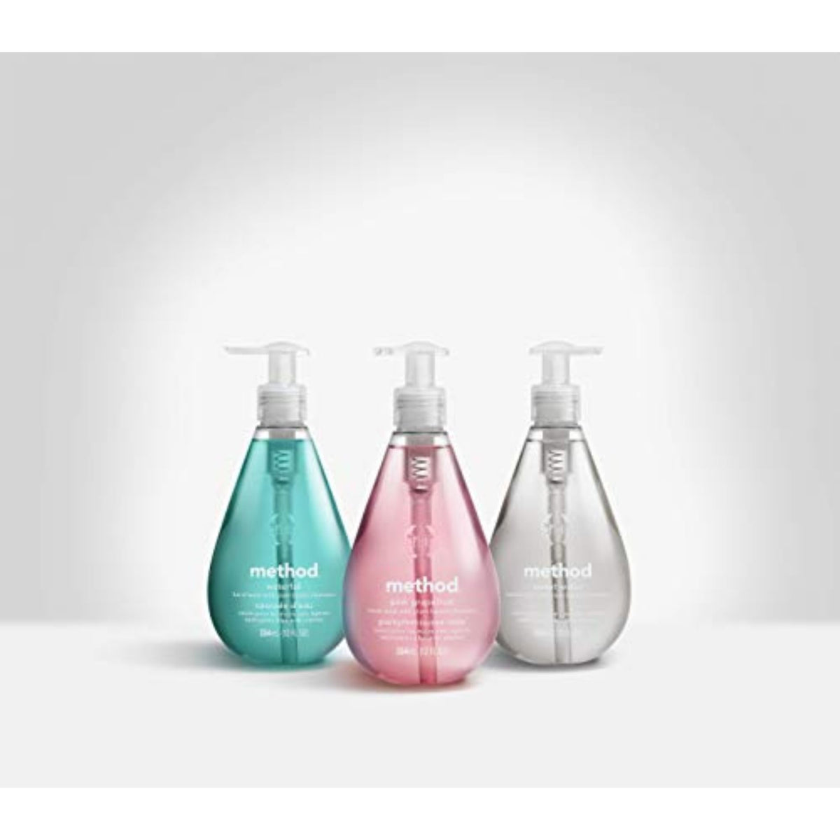Method bottles styled in a bathroom setting showing aesthetic and refill convenience benefit