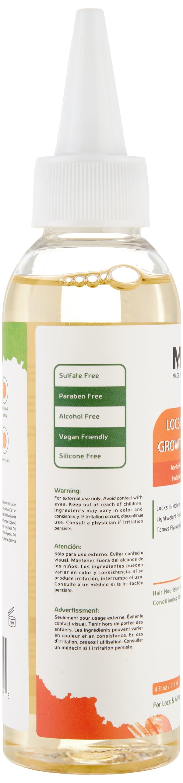 MFL MADE FOR LOCS 4 oz bottle next to ruler for size comparison, convenient travel-friendly volume