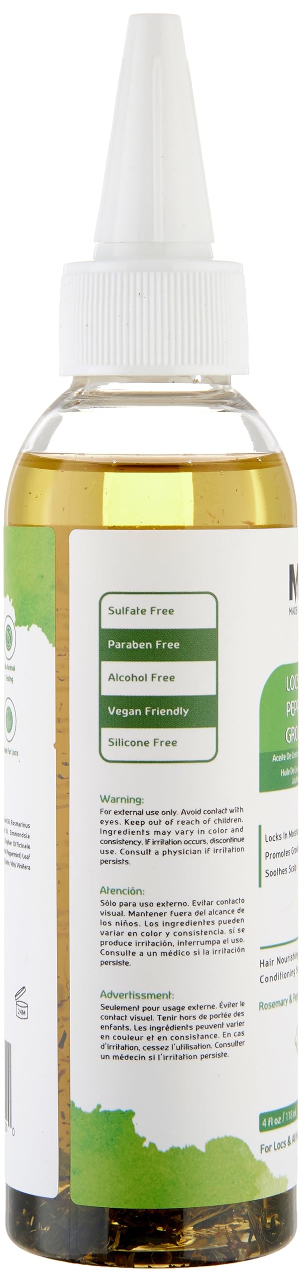 MFL MADE FOR LOCS 4 oz bottle held in hand to indicate size