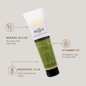 Applying Max Green Alchemy gel onto hands to illustrate easy distribution and frizz control