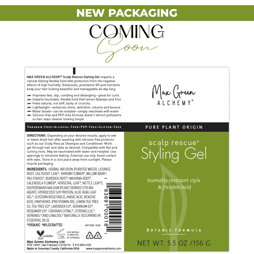 Close-up of Max Green Alchemy label listing botanical ingredients and clean formulation benefits