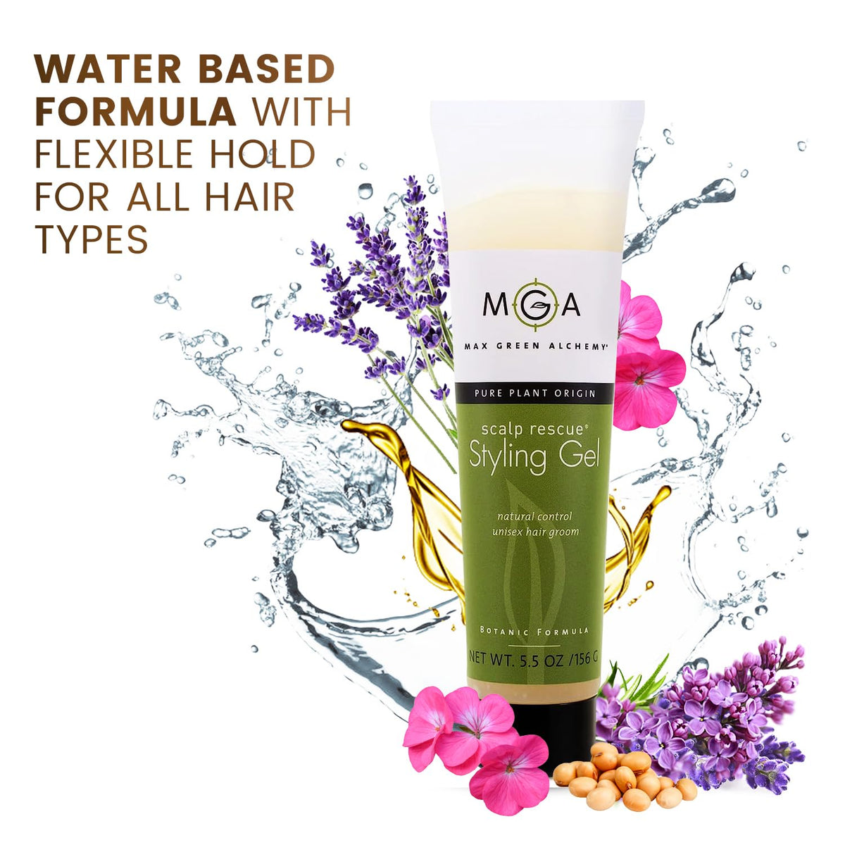 Max Green Alchemy 5.5 fl oz gel next to a hand to show actual product size and portability