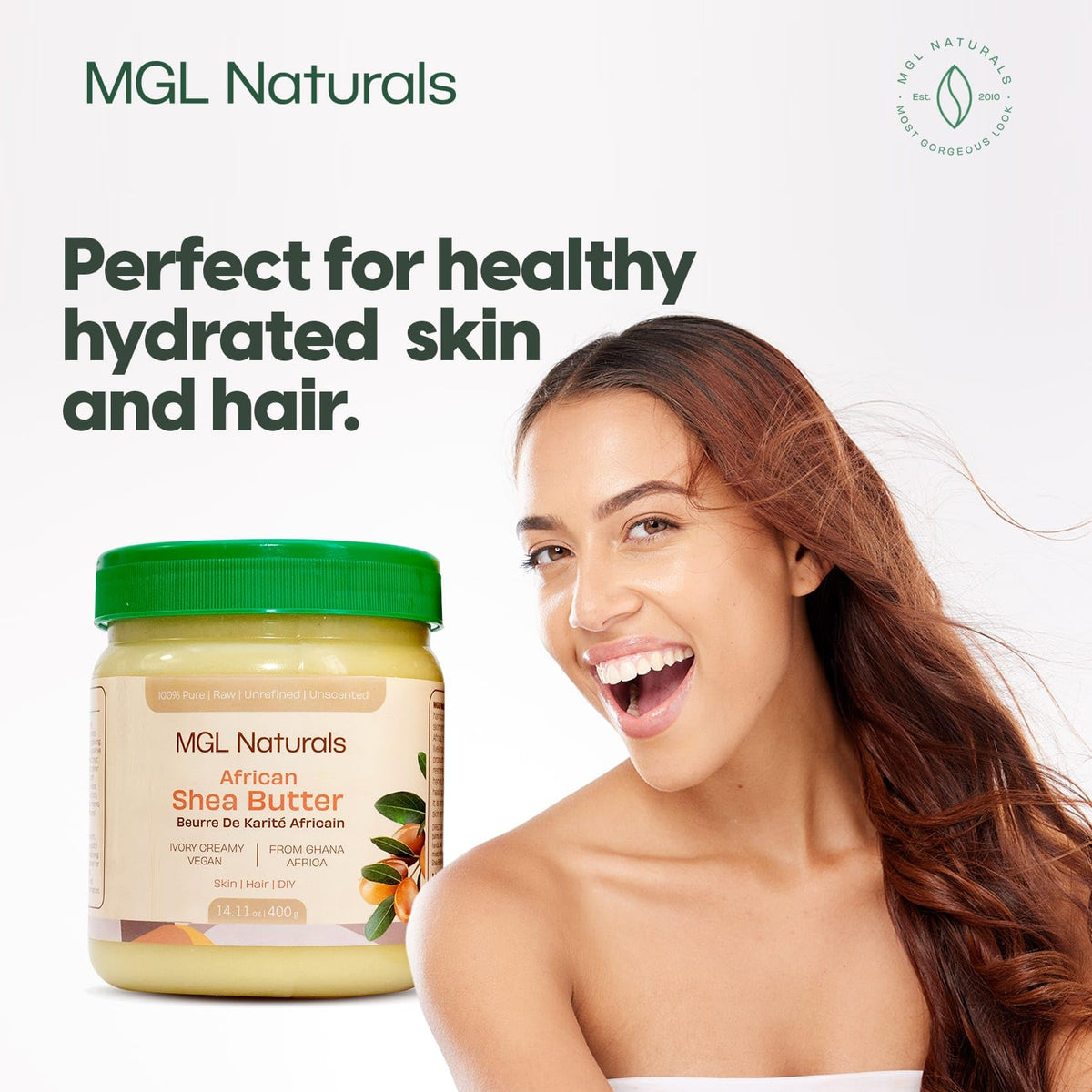 MGL Naturals ingredient label showing origin Ghana and pure composition