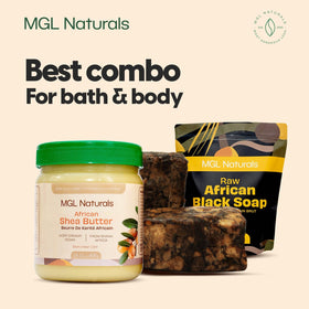 MGL Naturals ingredient display with shea and coconut illustrating natural composition