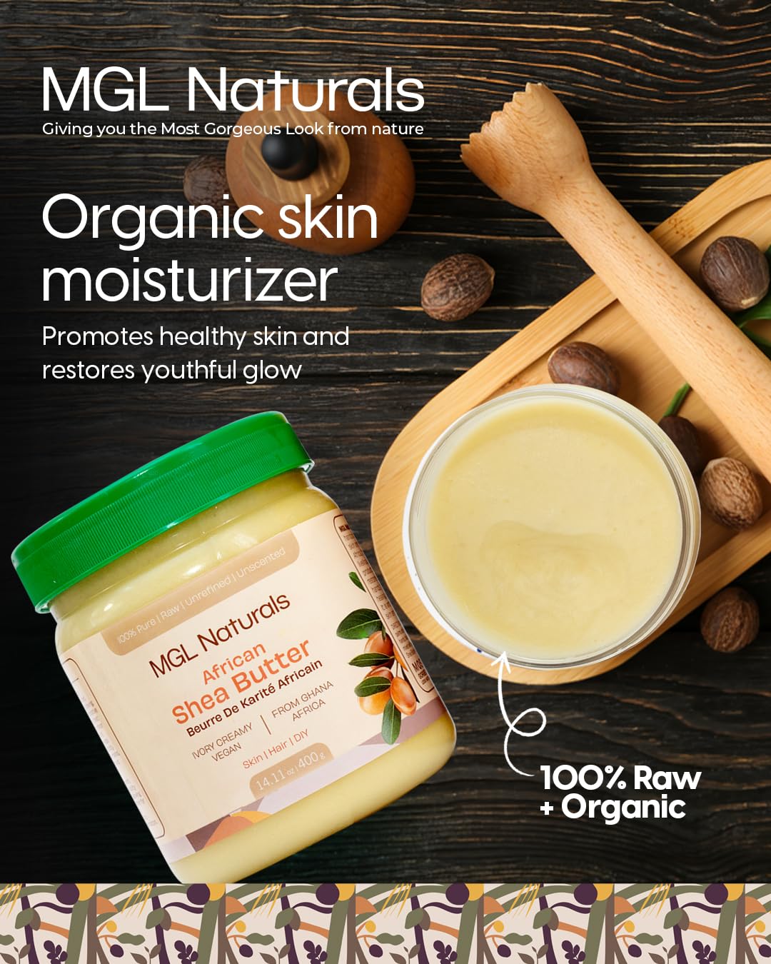 MGL Naturals texture close-up highlighting smooth raw shea butter quality