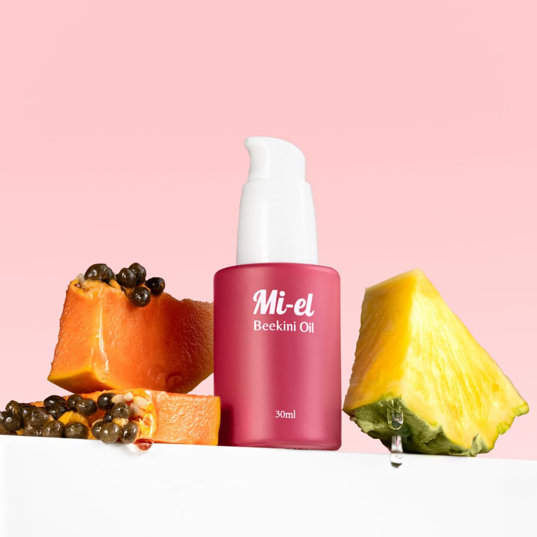 Mi-el Beekini Oil texture close-up demonstrating fast-absorbing lightweight finish