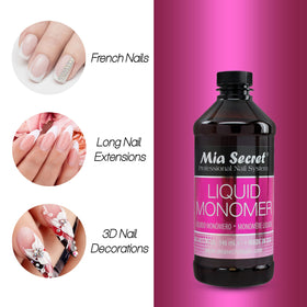 Mia Secret acrylic liquid texture close-up demonstrating smooth bead performance benefit