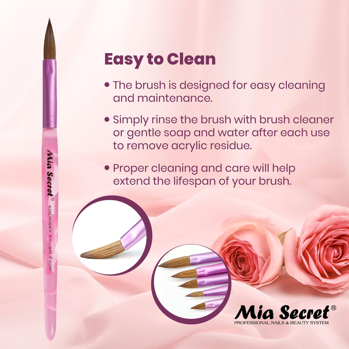 Mia Secret brush tip shaping acrylic on nail showing fine blending benefit