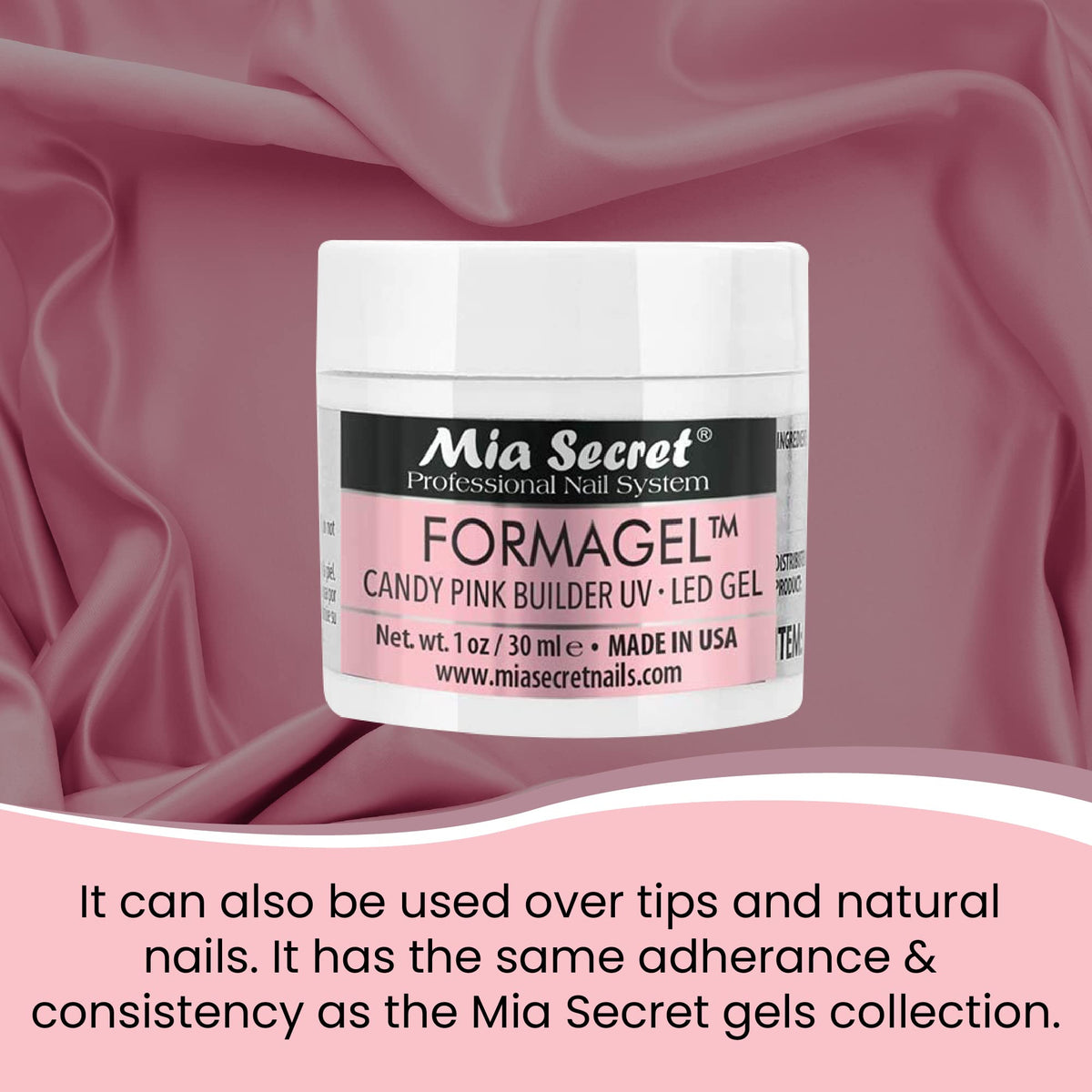 mia secret Candy Pink applied on nail tip showing sculpted strength