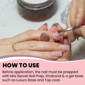 mia secret Candy Pink on manicured hand showing natural-looking finish