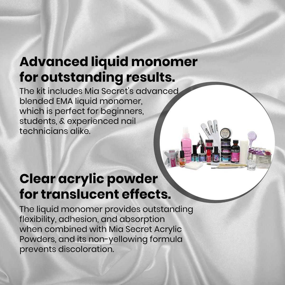 Mia Secret clear acrylic powder jar demonstrating translucency benefits