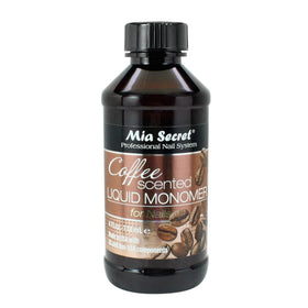 Mia Secret front packaging showing coffee-scented monomer and professional polish benefit