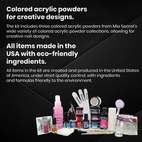 Mia Secret colored acrylic powders array for creative design options
