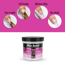Completed manicure using Mia Secret pink acrylic showing durable salon-quality finish