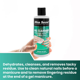Hand receiving finishing oil after Mia Secret cleanser prep