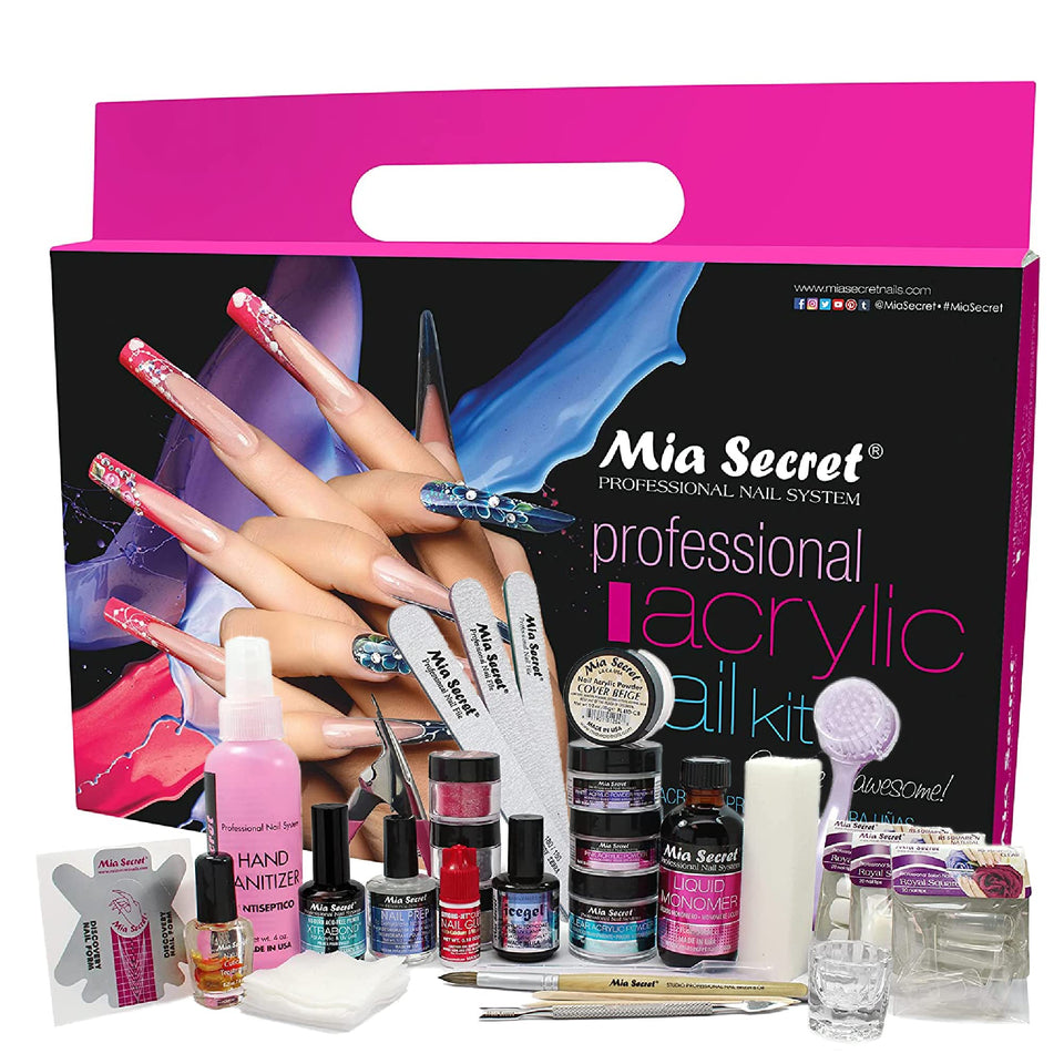 Mia Secret kit front packaging showing full acrylic set and convenience