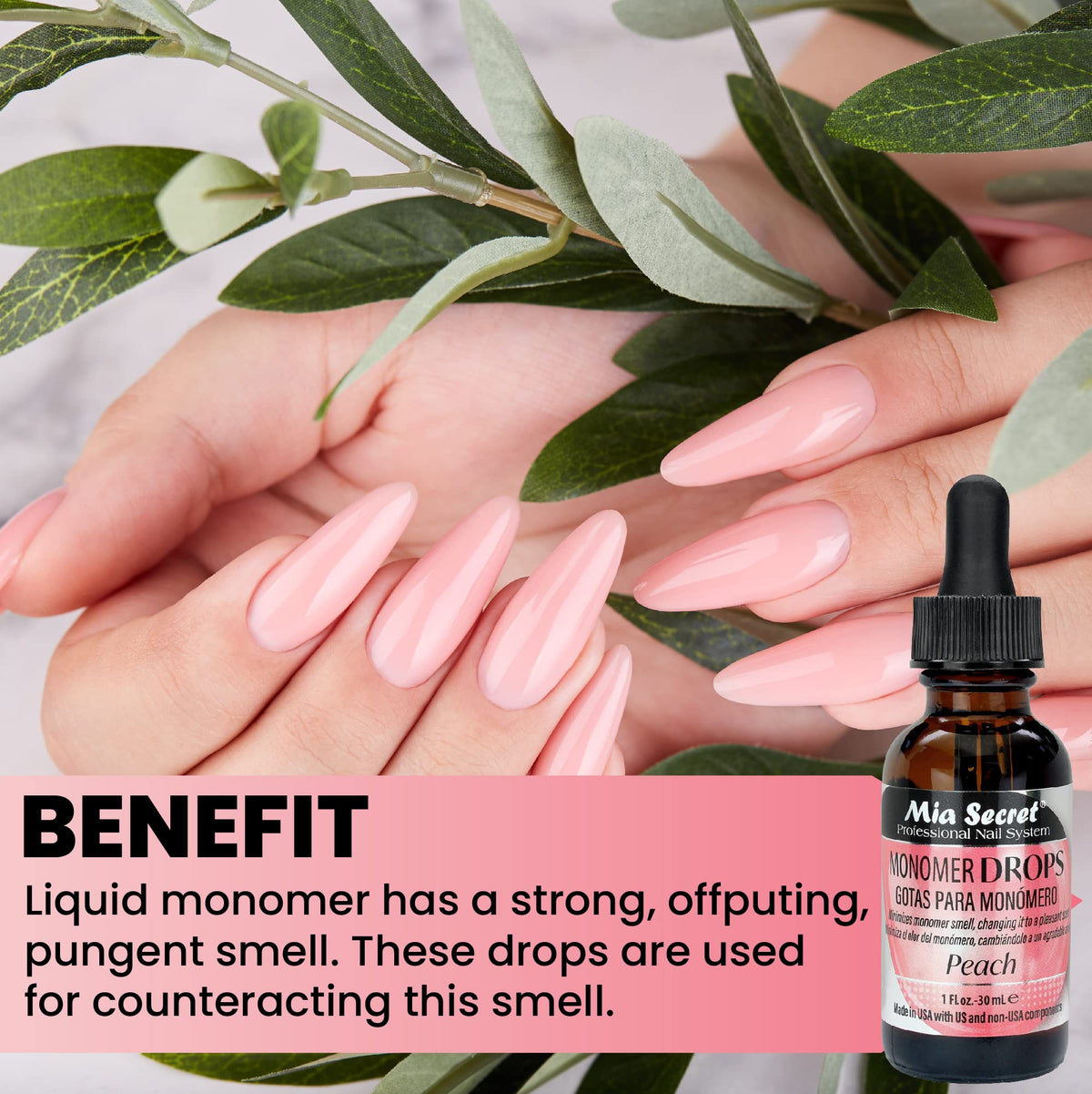 Mia Secret drops blended into a dappen dish with monomer for comfort