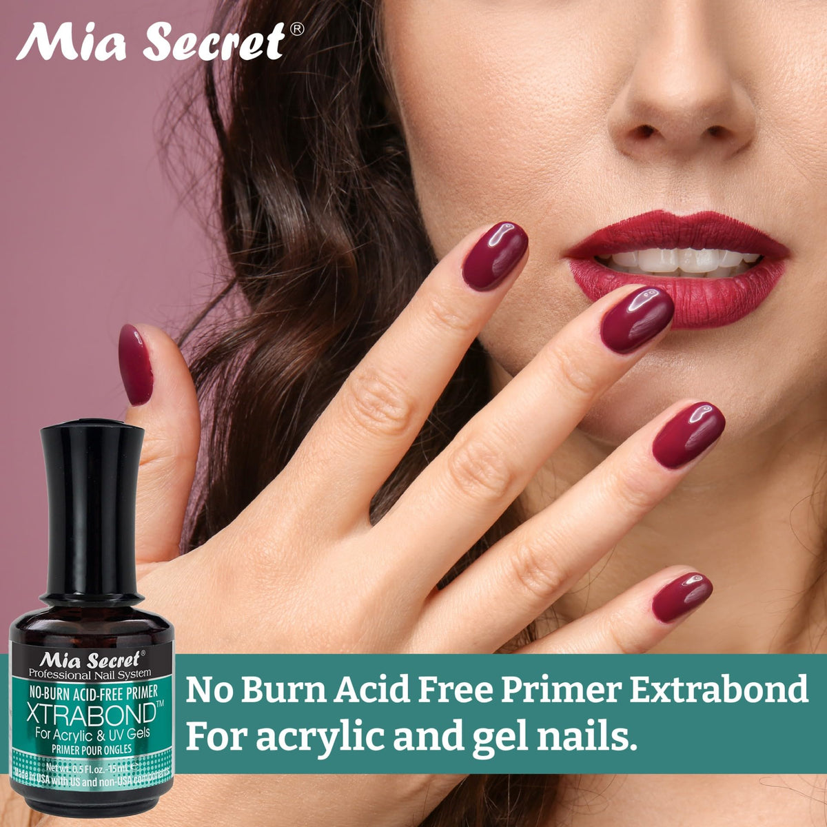 Mia Secret bottle staged in salon environment promoting professional use