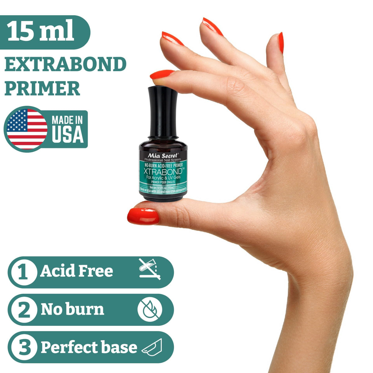 Mia Secret product label and ingredients focus highlighting acid-free formula