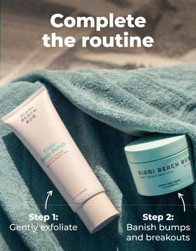 Jojoba leaves beside Miami Beach Bum emphasizing natural oil hydration benefit
