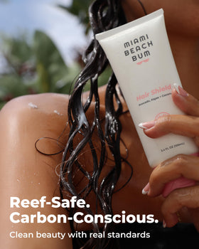 Miami Beach Bum next to a credit card showing 3.4 fl oz travel size