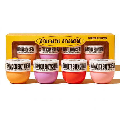 Miami Mami front packaging showing four scented body butter jars and colorful labels for gifting