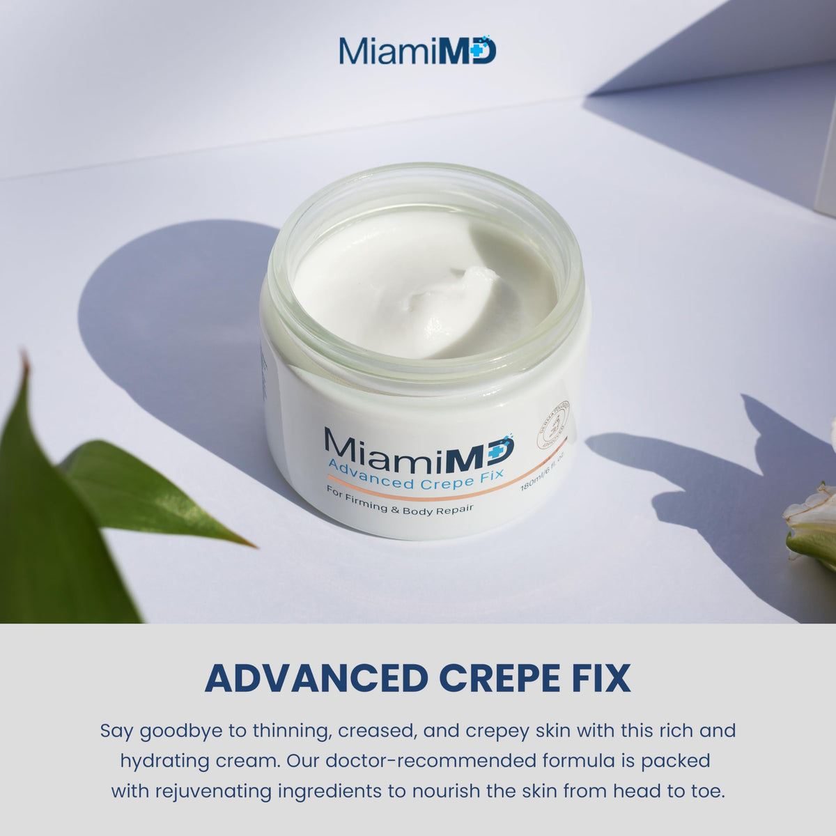 MiamiMD cream texture close-up illustrating smooth, lightweight moisturizing finish