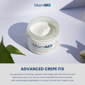 MiamiMD cream texture close-up illustrating smooth, lightweight moisturizing finish