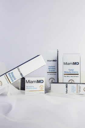 MiamiMD on bathroom vanity with skincare items suggesting daily routine enhancement
