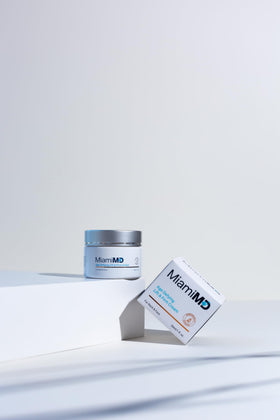 MiamiMD product being smoothed on neck showing targeted firming benefit