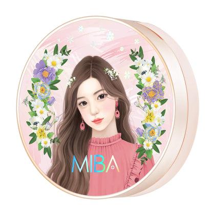 MIBA front packaging showing big cushion and mirror for convenient application