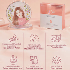 MIBA ingredient display with ionized calcium water emphasizing nourishment