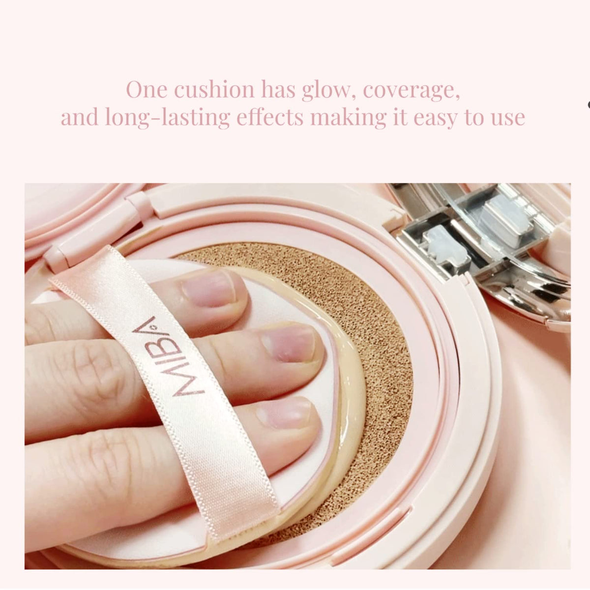 MIBA lifestyle image of woman applying cushion for effortless morning routine
