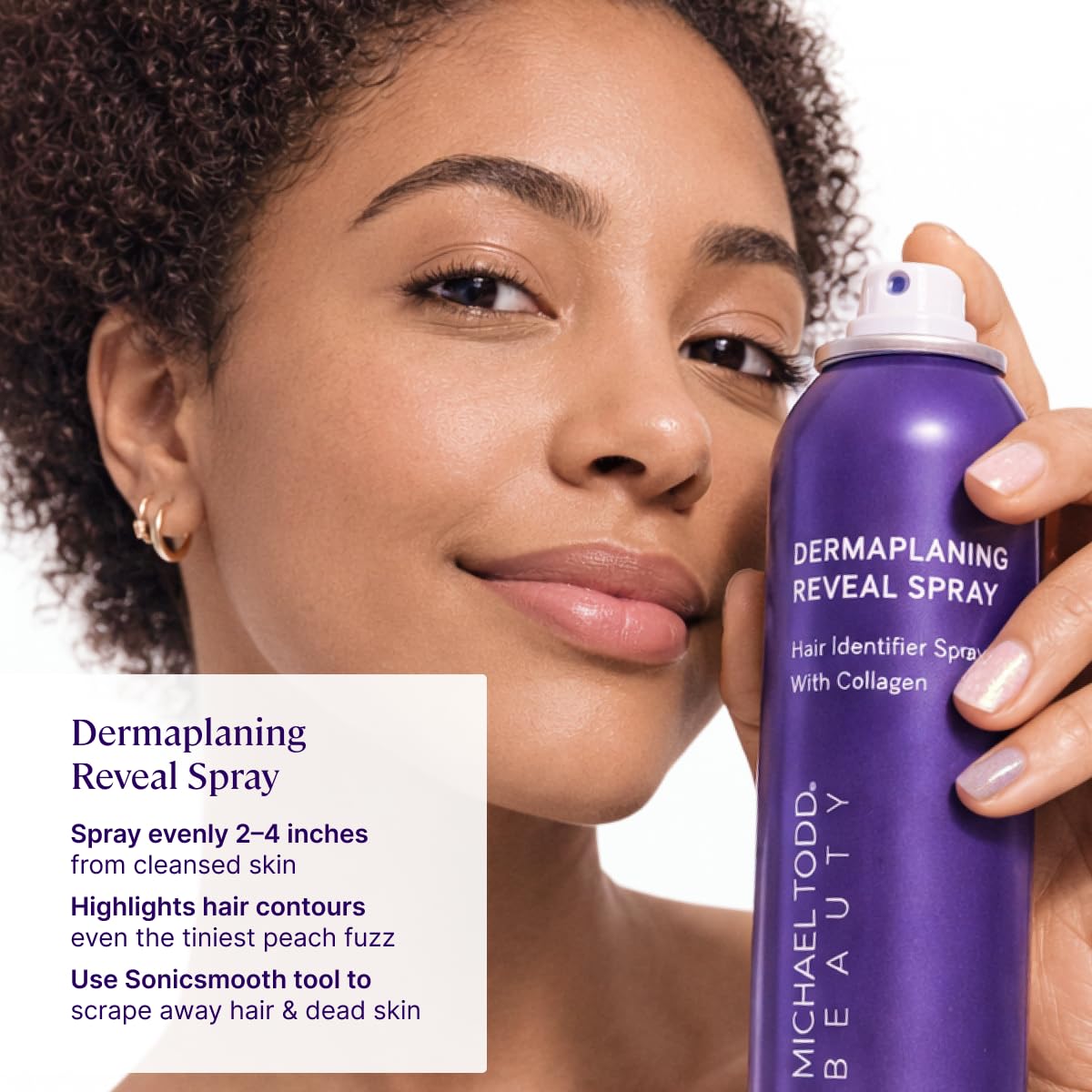 MICHAEL TODD close-up of mist spray texture on skin, demonstrates even application and visibility