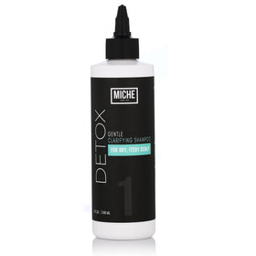 Miche Beauty front bottle on white, clear label and calming benefit
