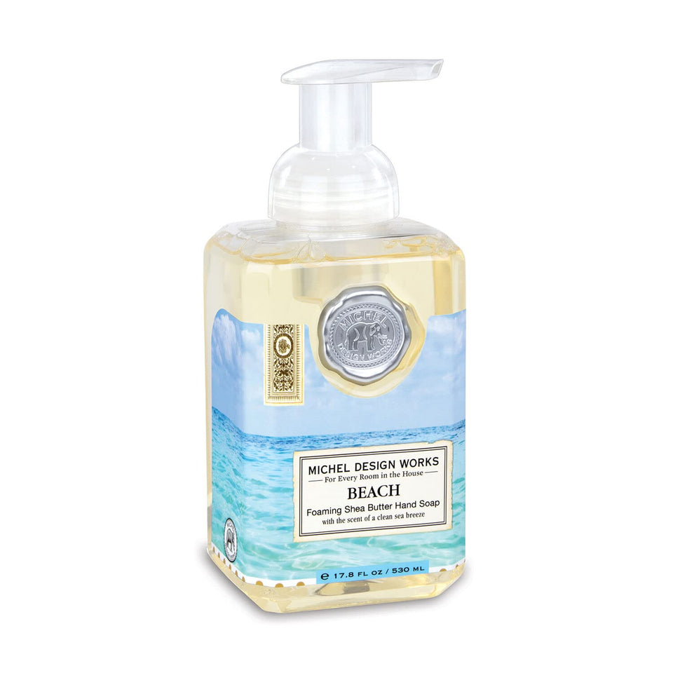 Michel Design Works front packaging showing elegant square dispenser and medallion, enhancing countertop decor