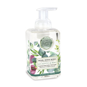 Michel Design Works front dispenser showing elegant square bottle and label, enhances decor