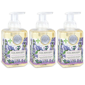 Michel Design Works front packaging showing three square dispenser bottles and labels, elegant gift appeal