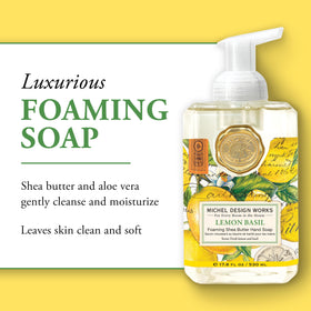 Michel Design Works foam texture on hand demonstrating gentle cleansing action