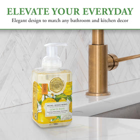Michel Design Works label detail highlighting lemon basil scent and decorative medallion