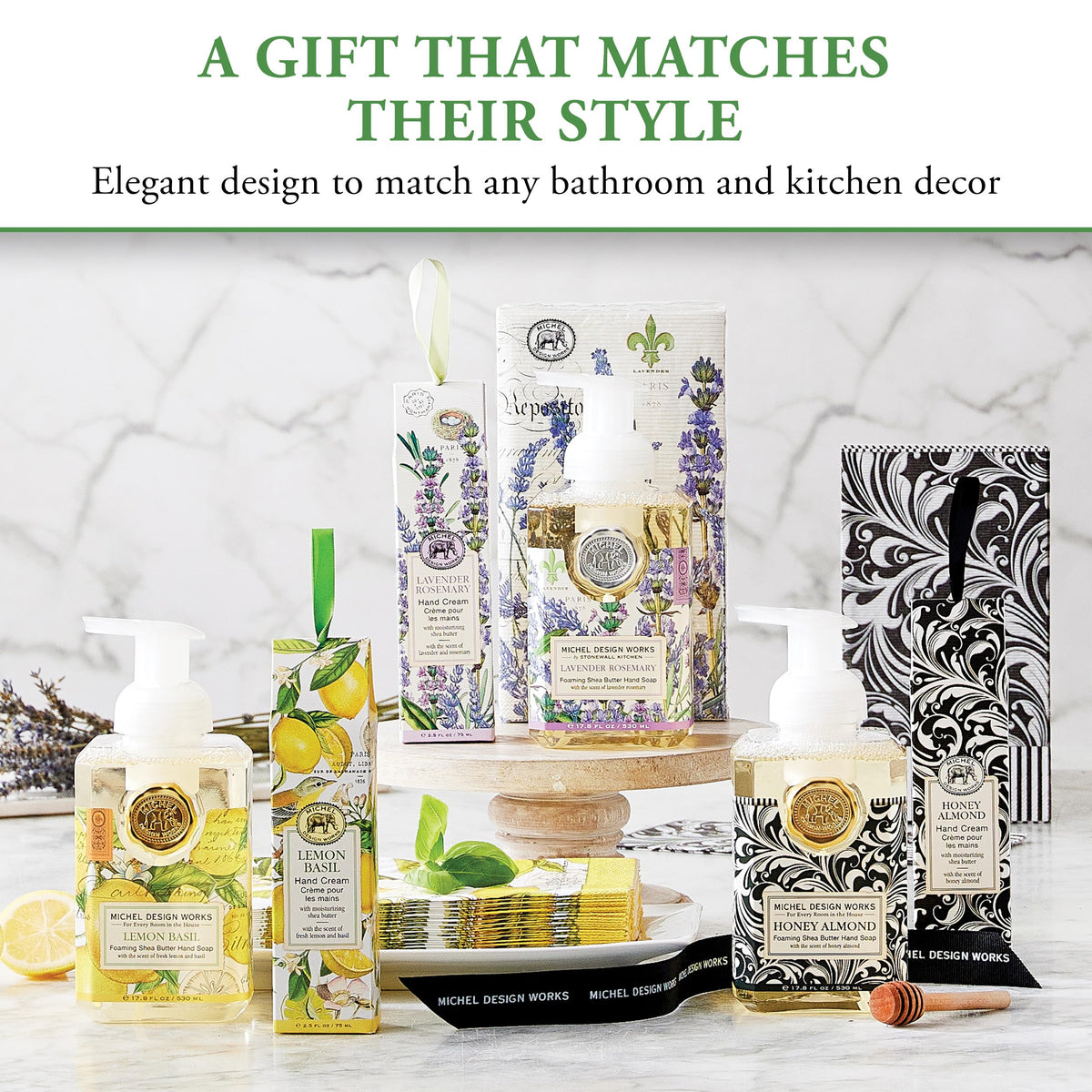 Michel Design Works bottle in hand to show 17.8 fl oz size for longevity