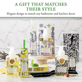Michel Design Works bottle in hand to show 17.8 fl oz size for longevity