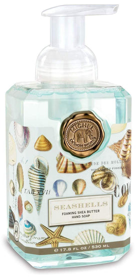Michel Design Works front label showing Seashells scent and decorative artwork, looks gift-ready