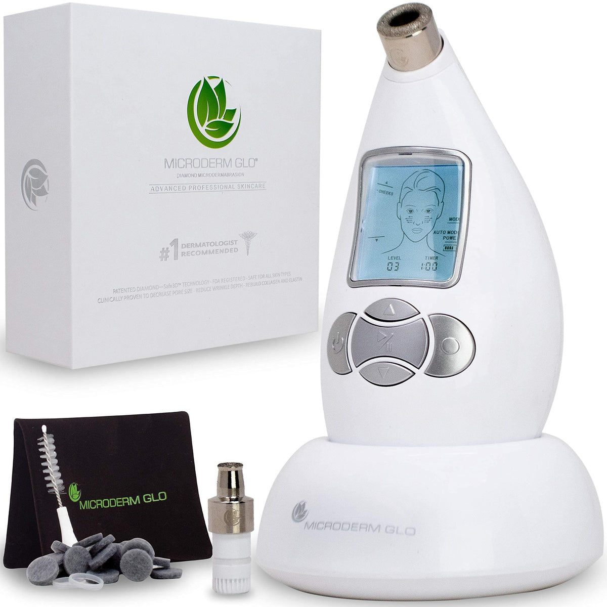 Microderm GLO front view showing device design and travel-ready finish