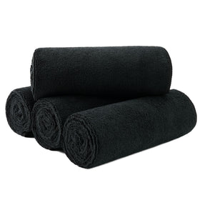 MICROFI front pack of four black towels showing quantity and convenience